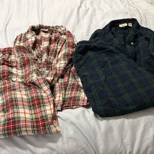 L.L. Bean Scott Flannel PJ Pajama Set Lot of 2 Women Medium